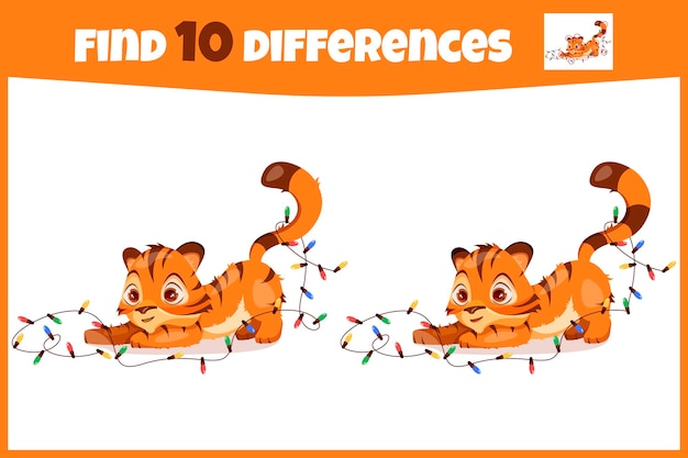 Find the differences Educational game for children Cute little tiger