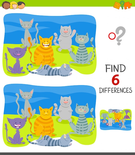 Find differences educational game with cats