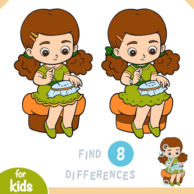 Find differences game for children Embroidering girl