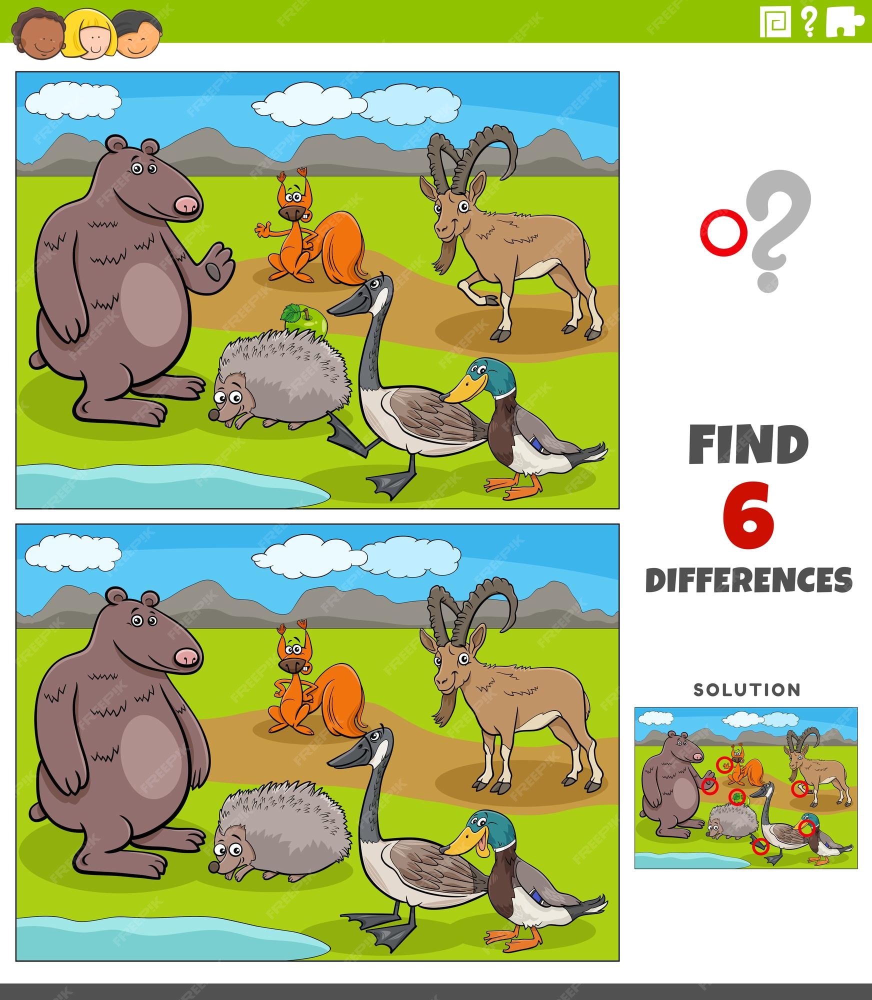 Premium Vector | Find the differences game for children with cartoon animal characters group Premium Vector | Find the differences game for children with cartoon animal characters group