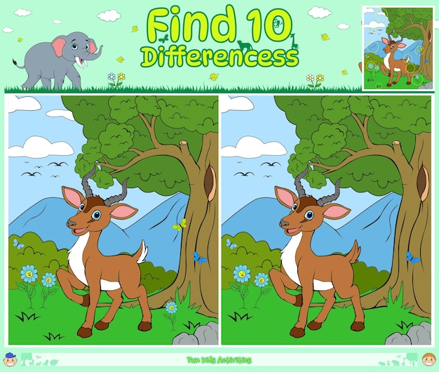 Find Differences game for kids cartoon impala young green