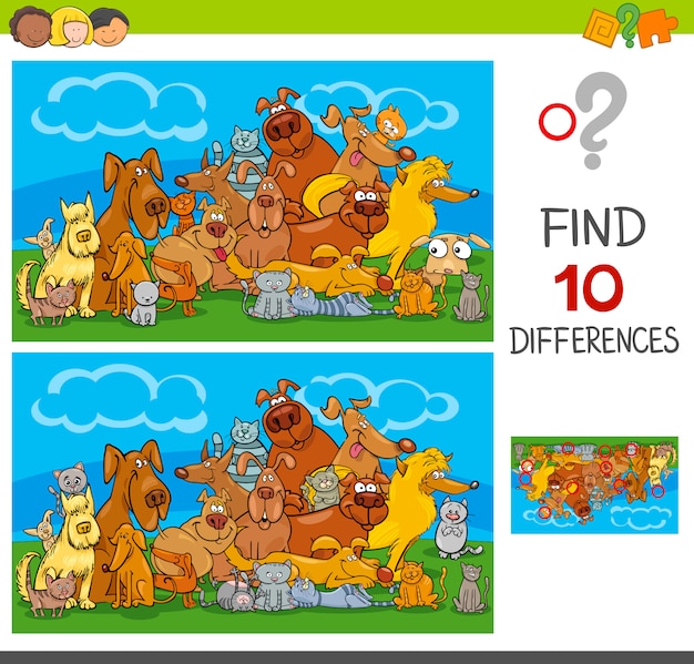 Find differences game with cats and dogs