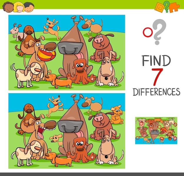 Find differences game with dog characters