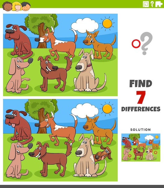 Find Differences Between Pictures with Cartoon Dogs