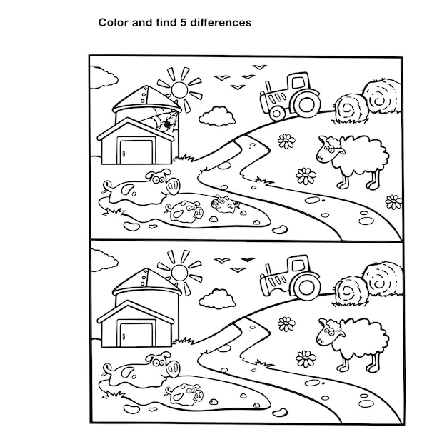 Find differences puzzle for kids coloring book