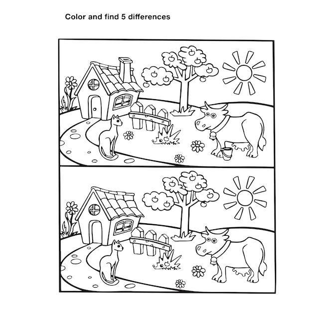 Find the differences riddle for kids coloring book