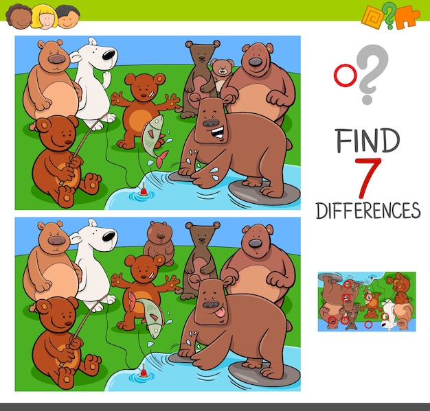 Find differences with bears animal characters