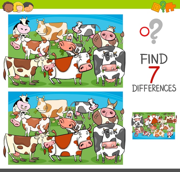 Find differences with cows farm animal characters