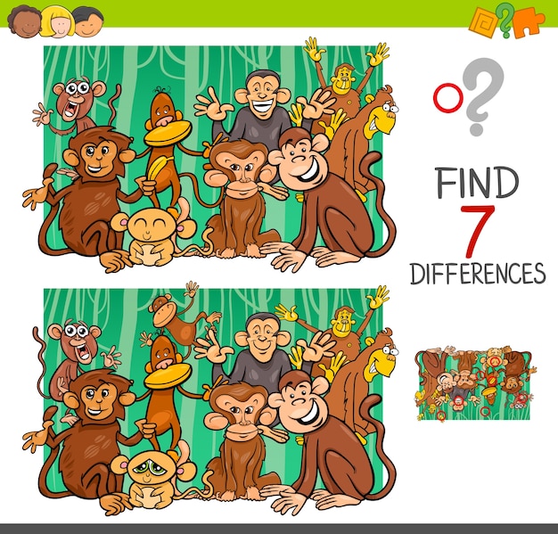 Find differences with monkeys animal characters