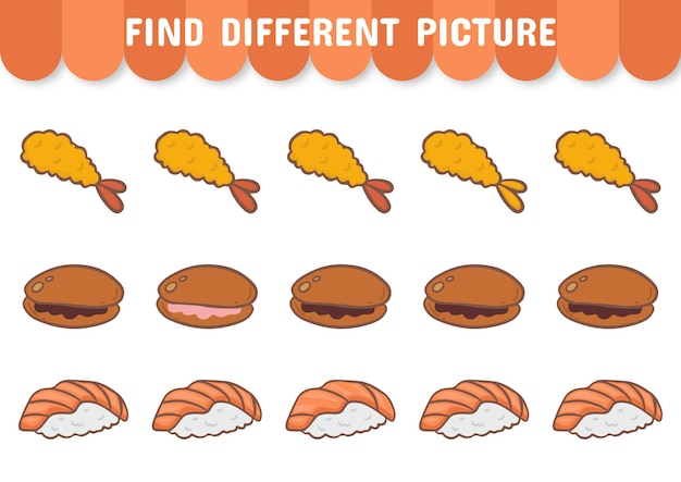 Find different picture of Asian food worksheet for children