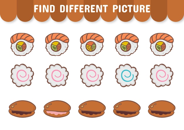 Find different picture of asian food worksheet for children