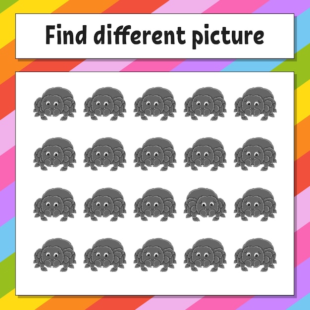 Find different picture Educational activity worksheet for kids and toddlers Game for children Vector illustration