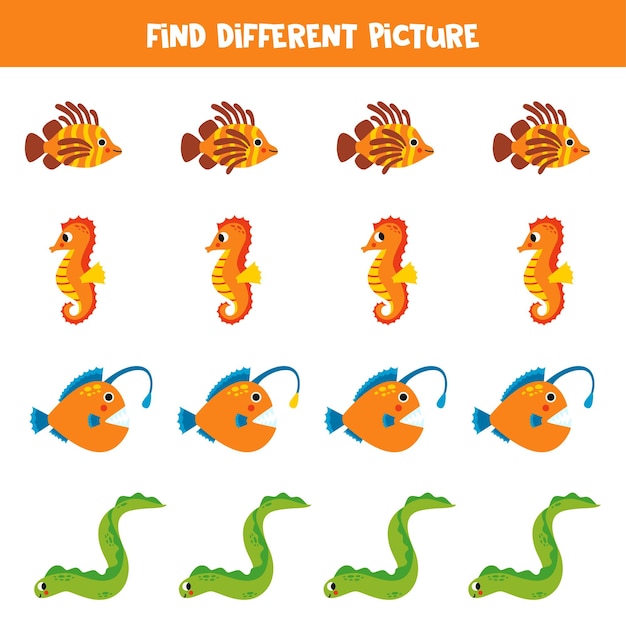 Find different sea animal in each row logical game for preschool kids