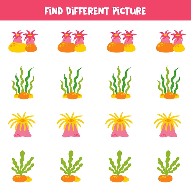 각 행에서 다른 해초 찾기 미취학 아동을 위한 논리 게임