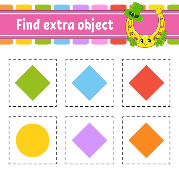 Find extra object Educational activity worksheet for kids and toddlers Game for children St Patrick's day Cute characters