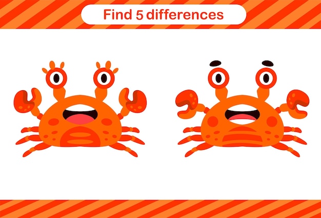 Find five differences of animal education game for kids educational page