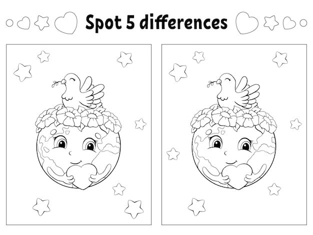 Find five differences Coloring page for kids Activity worksheet for children