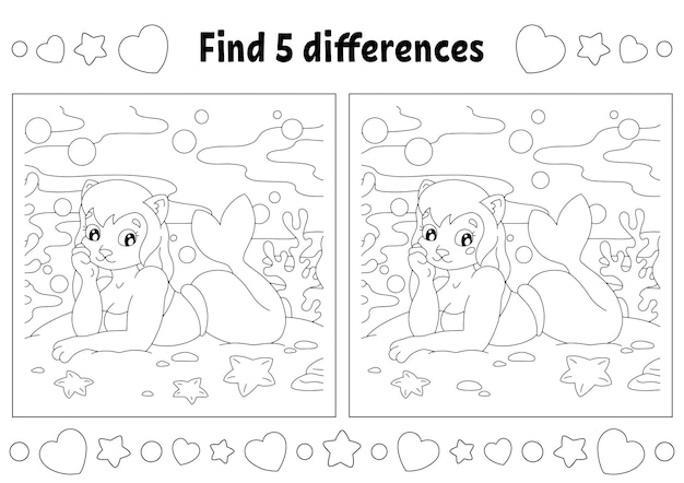 Find five differences Coloring page for kids Activity worksheet for children