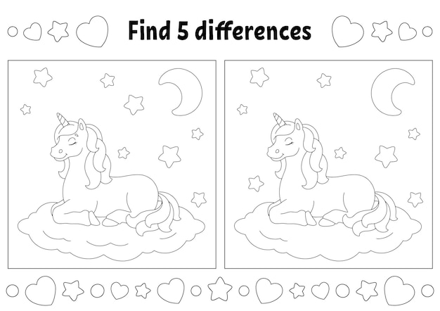 Find five differences Coloring page for kids