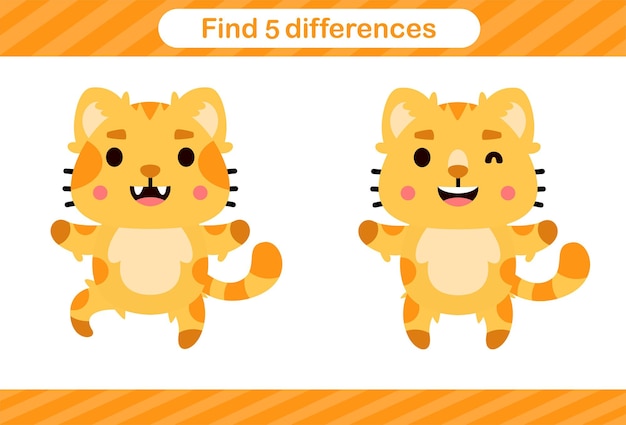 Find five differences of cute animal,education worksheet game