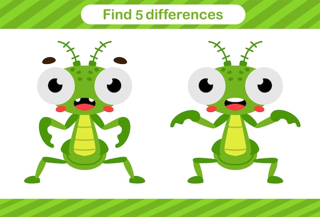 Find five differences of insect Education game for kids Educational page