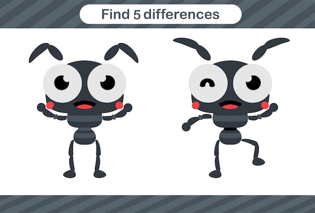 Find five differences of insect Education game for kids Educational page