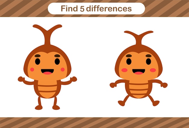 Find five differences of insect Education game for kids Educational page