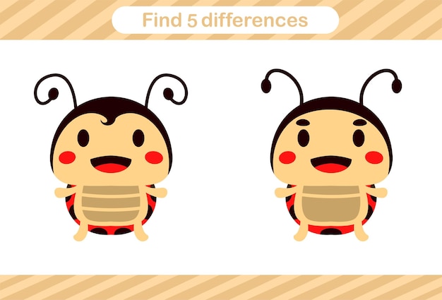 어린이를 위한 곤충 교육 게임의 5가지 차이점 찾기 교육 페이지