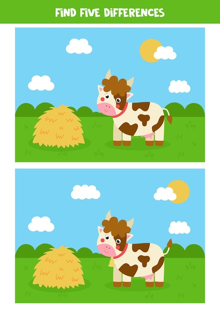 Find five differences between two cute cows.