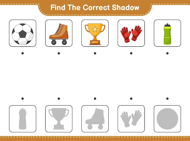 Find and match the correct shadow of Bottle Trophy Soccer Ball Gloves and Roller Skate