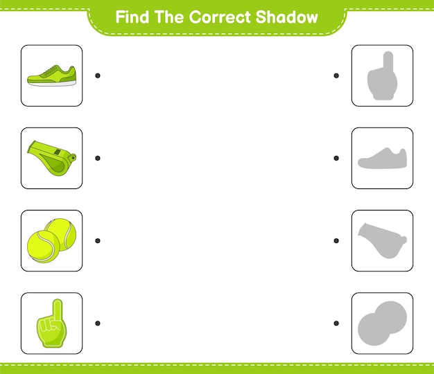 Find and match the correct shadow of foam finger whistle tennis ball and sneaker