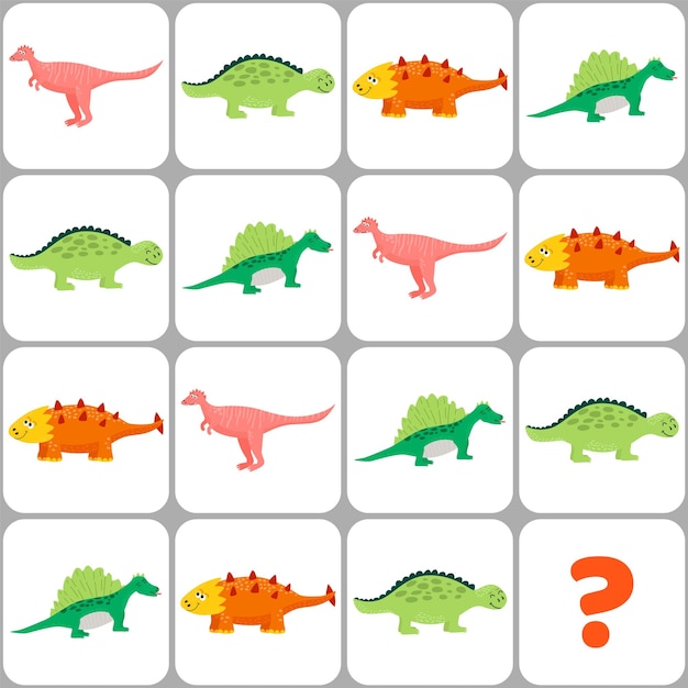 Find the missing dinosaur Maze for preschool children Practice Questions Worksheet for Education and IQ Test task for the development of logical thinking vector illustration