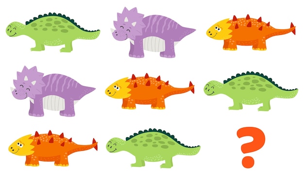 Find the missing dinosaur Maze for preschool children Practice Questions Worksheet for Education and IQ Test task for the development of logical thinking