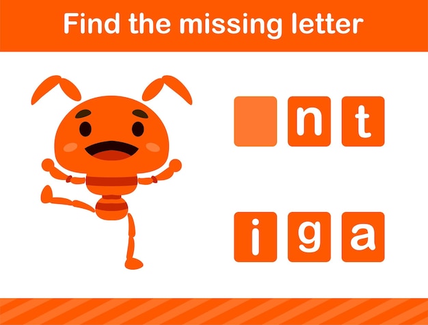 Find the missing letter of animal.suitable for preschool.Educational page for kids