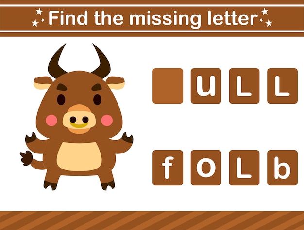 Find the missing letter of animal.suitable for preschool.Educational page for kids