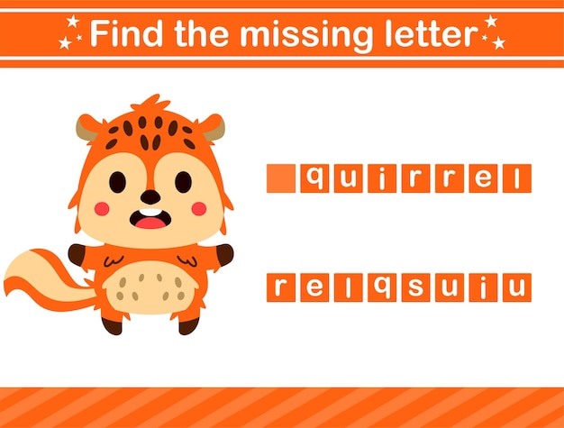 Vector find the missing letter of animal.suitable for preschool.educational page for kids