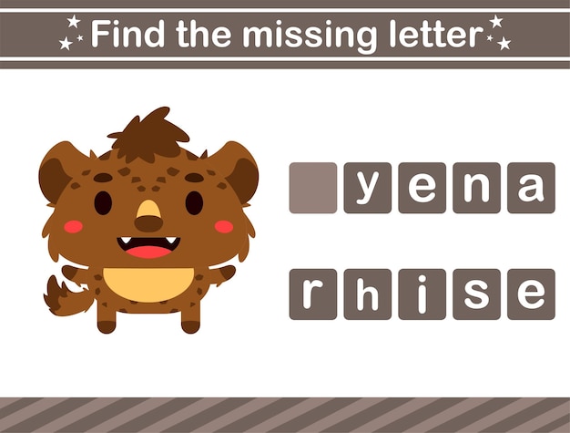 Find the missing letter of animalsuitable for preschooleducational page for kids