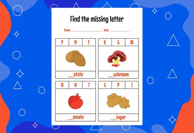 Find the missing letter Education spelling worksheets for kids Activity page