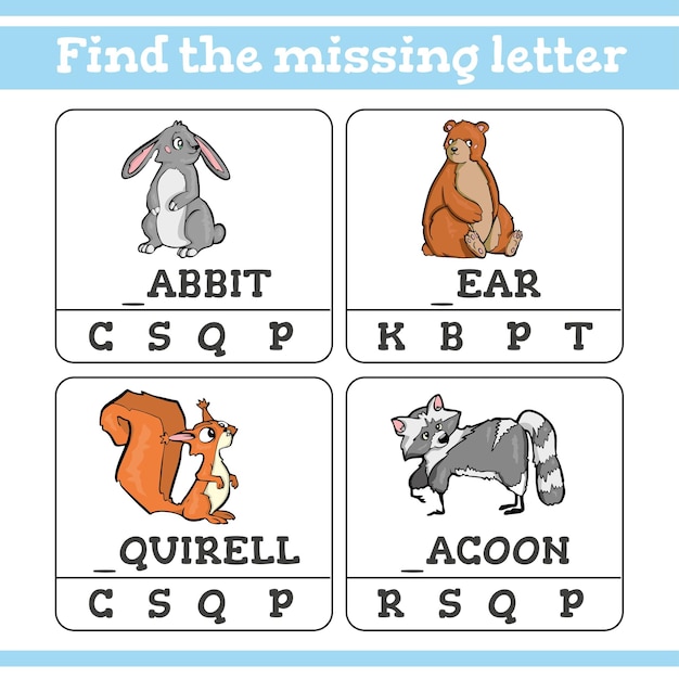 Find the missing letter game for preschool children