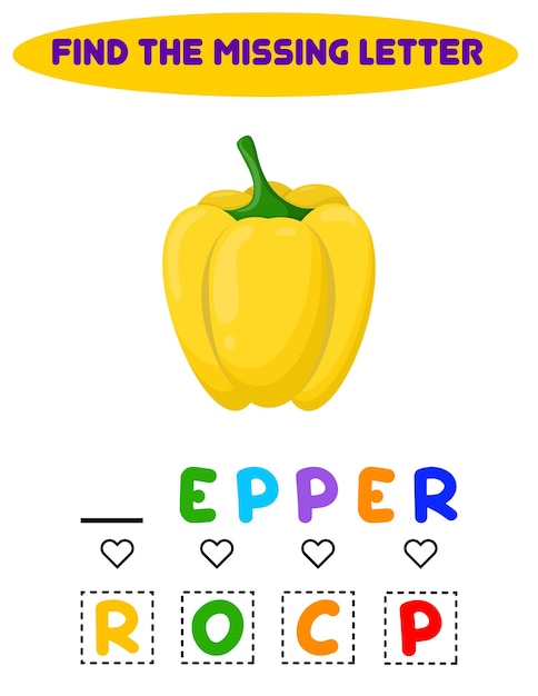 find the missing letter Teaching children Worksheet Vegetable bell pepper