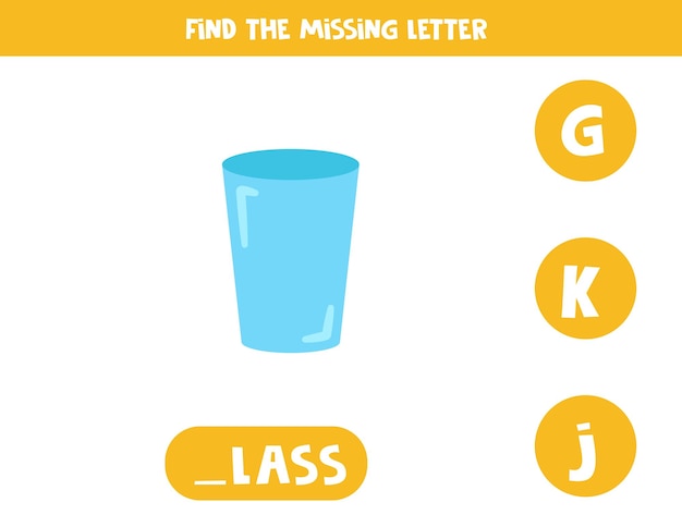 Find missing letter with cartoon glass Spelling worksheet