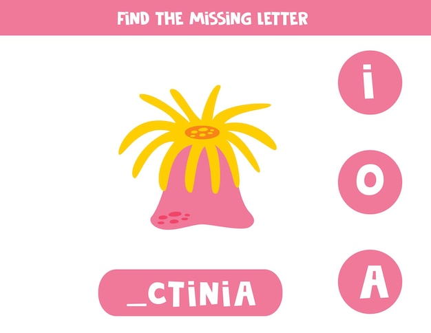 Find missing letter with pink actinia spelling worksheet