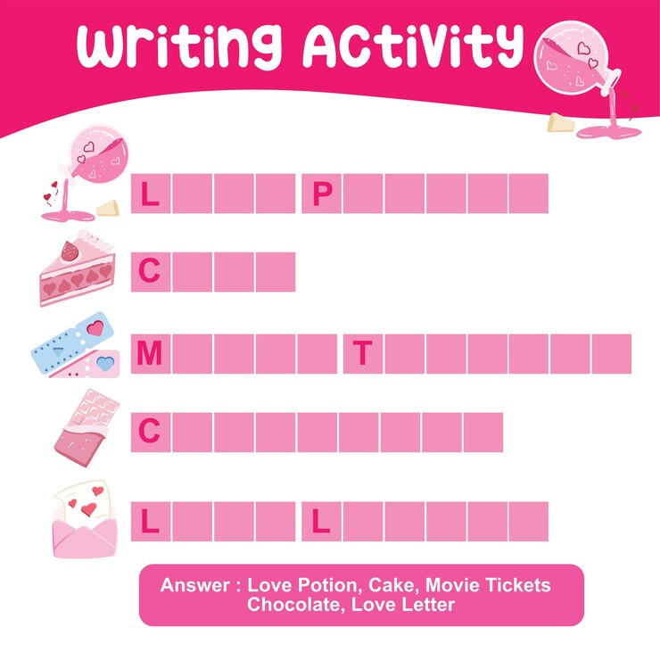 Vector find the missing letter worksheet. educational spelling printable game worksheet. valentine theme.