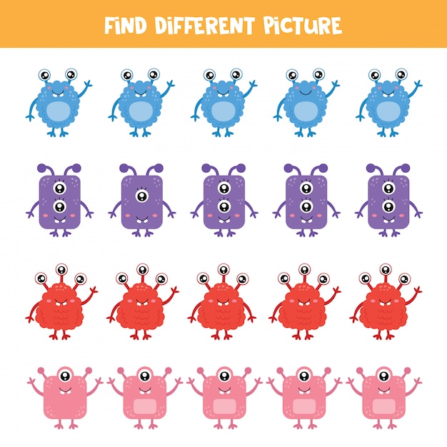 Find monster which is different from others. logical game for kids.