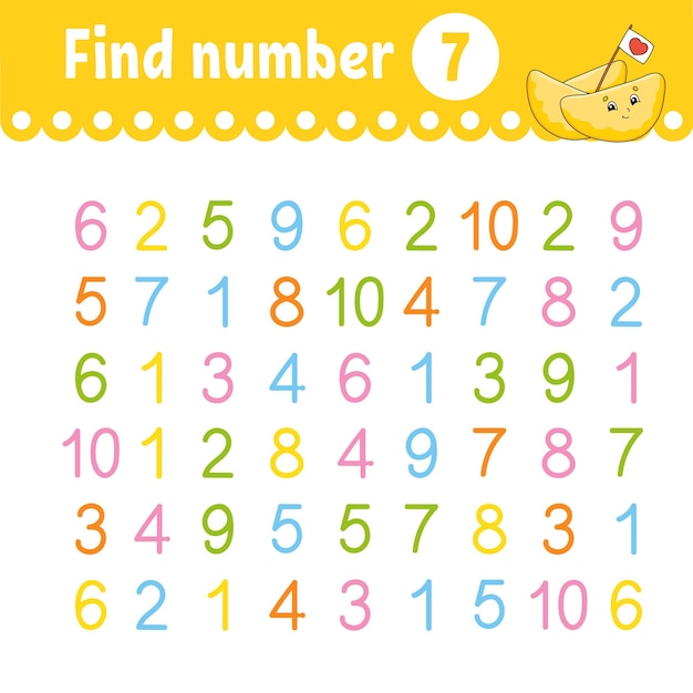 Find number Education developing worksheet Activity page with pictures Game for children Funny character cartoon style Vector illustration