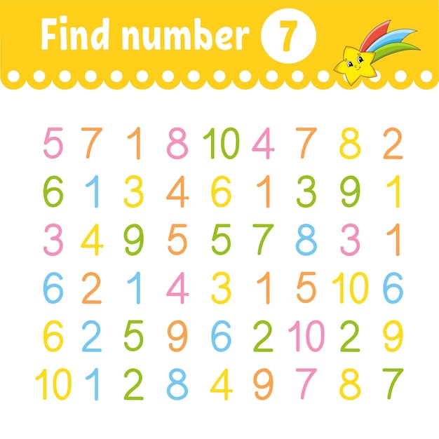 Find number education developing worksheet activity page with pictures game for children funny character cartoon style