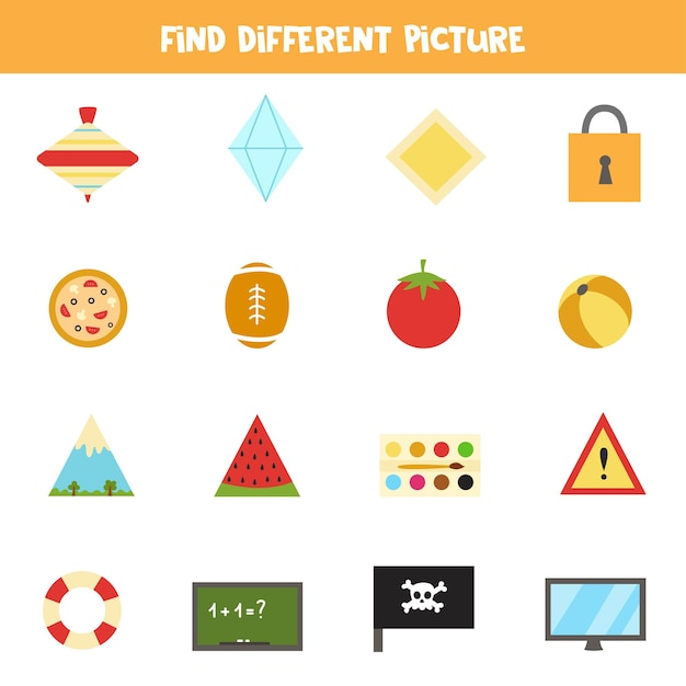 Vector find object which is different from others worksheet for kids