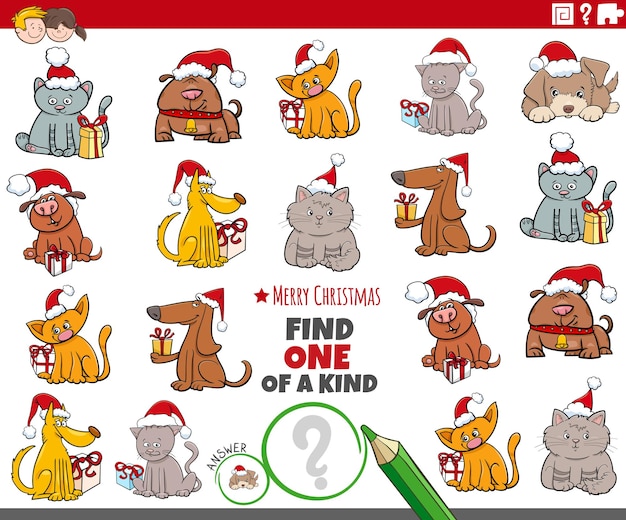 find one of a kind picture educational activity with pets characters on Christmas time