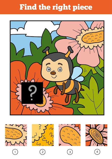 Find the right piece, jigsaw puzzle game for children. Bee and background