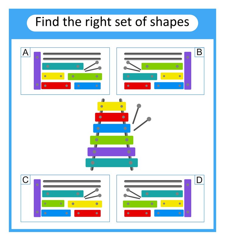 Vector find the right set of geometric shapes preschool worksheet activity vector